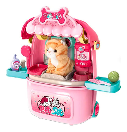 Maleta Ruedas Grande + Mascota Peluche Perro Gato Juguete