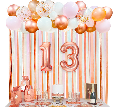 Rose Gold 13th Birthday Backdrop Pink Balloon Arch Garland F