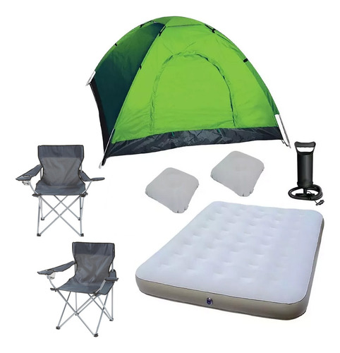 Carpa Iglú 4p + Colchón 2p Inflador + 2 Sillas + 2 Almohadas