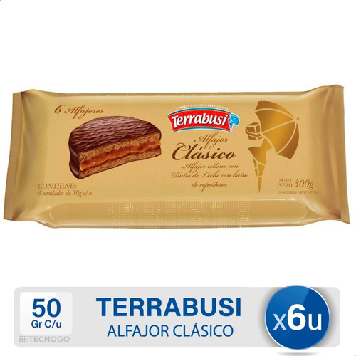  Alfajor Terrabusi Clasico Chocolate Relleno Dulce - Pack X6