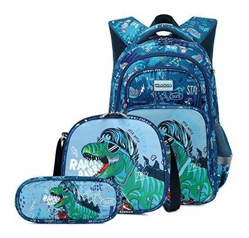 Kit De Mochila Lonchera Lapicera Cool T Rex Azul Rey