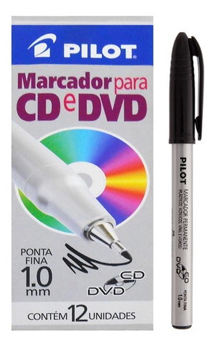 Caneta Preta Ponta Média Marcador De Cd E Dvd Kit 12