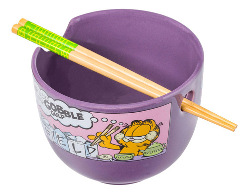 Tazón De Cerámica Garfield Para Arroz Con Palillos 590 Ml