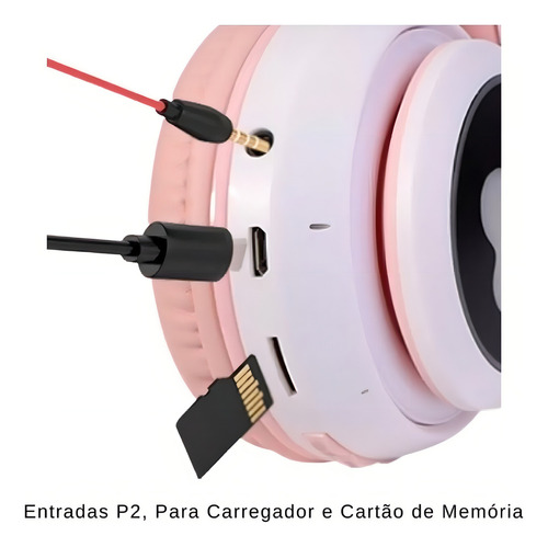 Fone de ouvido gatinho sem fio Catear D47 violeta com luz rgb LED