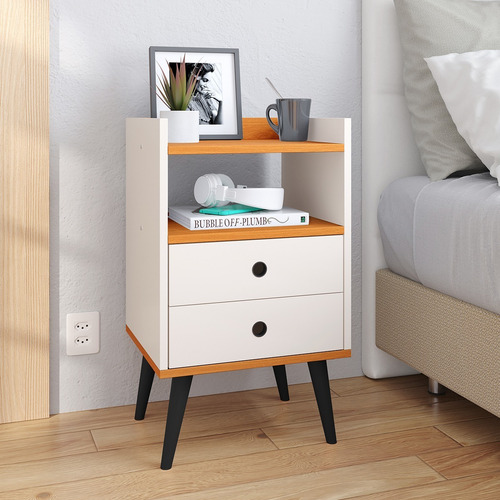 Kit Quarto De Casal Com 2 Bide Cama Mesa De Cabiceira Retro Cor Off White/cinamomo