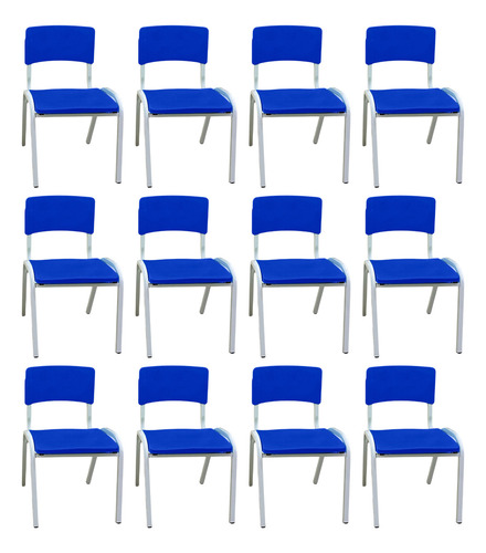 Kit 12 Cadeiras Iso Infantil Azul Escola Creche