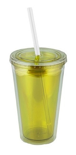 Vaso De Doble Pared De Plastico Con Popote De 500 Ml