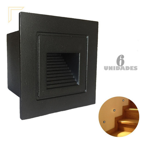 Kit 6 Balizador Embutido Externo Preto Mini Parede Fachada