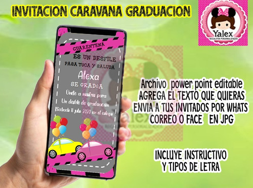 Invitacion Caravana Graduacion 2021 Fiesta Editable 2