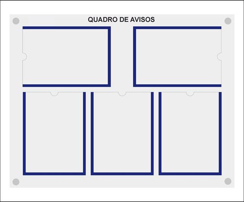 Quadro De Aviso E Gestão Com 5 Displays A4 Acrílico 1 Azul