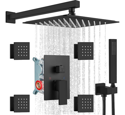 Gotonovo Rain Mixer Shower Faucet Set 12 Pulgadas Square Rai