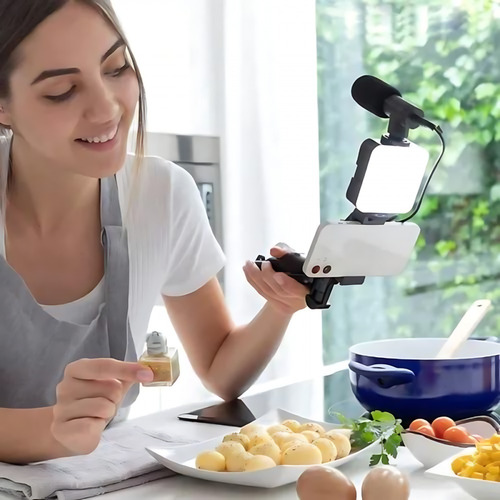 Kit Gravação 5em 1 Vídeo Tripé Led Celular Selfie Microfone