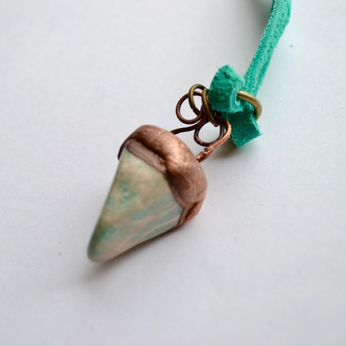 Collar De Piedra Natural Amazonita, Cuero Turquesa, Cod1