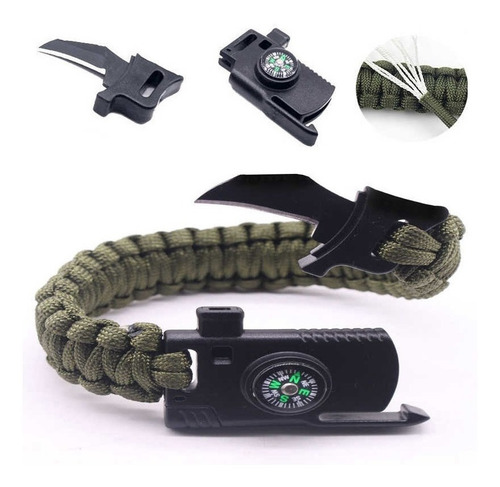 Pulsera Navaja Silbato Pedernal Paracord Survival Camping Color Arena