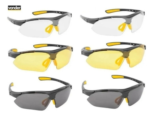 Kit 6 Óculos De Segurança Boxer Fumê Amarelo Incolor Vonder