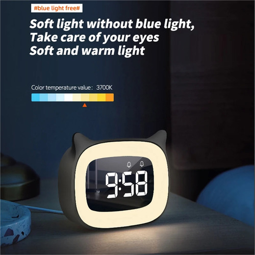 Reloj Despertador Led Con Forma De Gato Y Control De Voz
