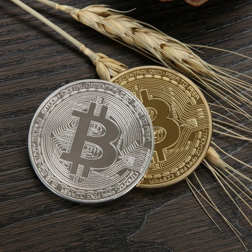 Kit Com 2 Peças Moeda Bitcoin Física - Ouro E Prata 