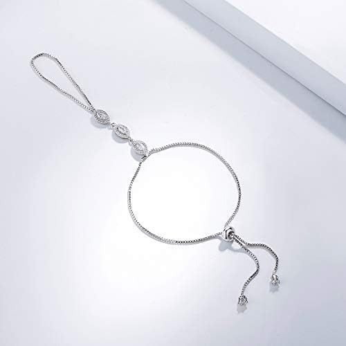 Pulsera De Cadena Cz De Mano Chapada En Oro Blanco De 18 Qui