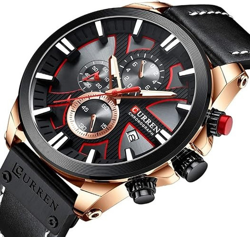 Curren 8346 Reloj Deportivo Negro-rojo Con Cronógrafo Hombre