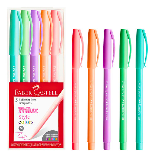 Caneta Esferográfica Trilux Style Color 5cores Faber Castell