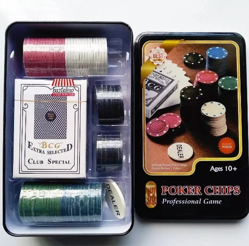 Poker Chips Profesional Casino Caja Metalica 80 Fichas Dual 