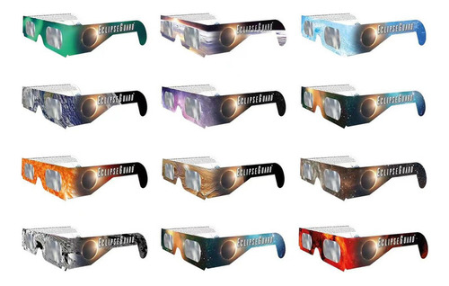 12 Gafas De Papel Unisex Eclipse Colores Aleatorios