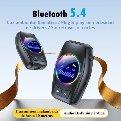 Adaptador Auxiliar Bluetooth 5.4 Con Manos Libres Y Reproducción Desde Tarjeta Tf, Techwolf Transmisor Y Receptor Audio Bluetooth 2 En 1 Aux 3.5mm Kit De Coche Pare Tv Bocina Y Coche