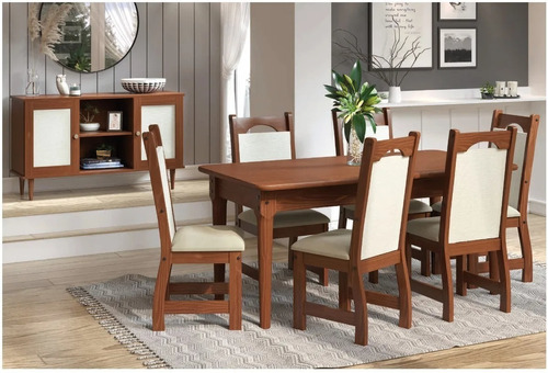 Juego De Comedor Living En Madera Tapizado Rustika Muebles 