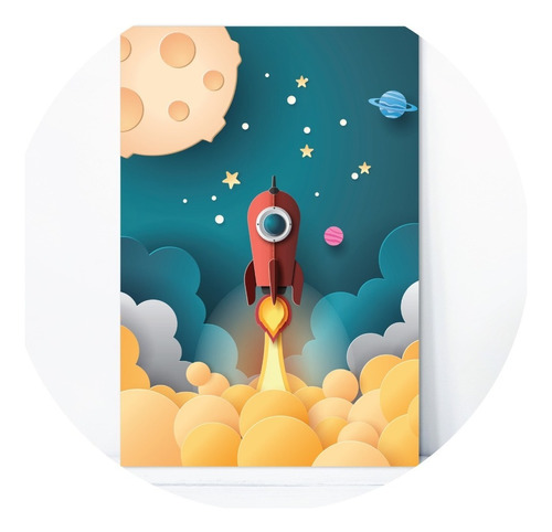 Placa Decorativa Mdf Astronauta Foguete Vermelho 20x30cm