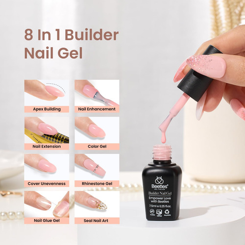 Gel 12 Unidades 8 En 1 Rosa Pastel Fortalecedor De Uñas Rosa