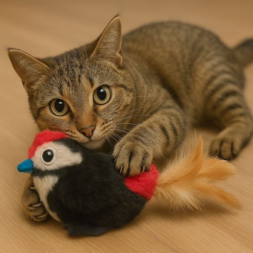 Pelúcia Pica Pau Com Som De Pássaros Para Gato Contém Catnip Super Fofo