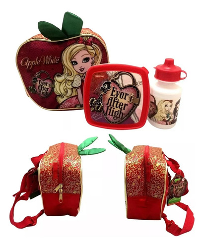Kit Escolar Ever After High Estampa Boneca Apple White - Sestini : Mochila G Costas + Lancheira Térmica + Estojo Duplo