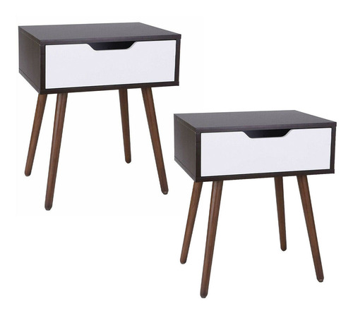 Set De 2 Mesa De Noche En Madera Con Cajón Deslizante