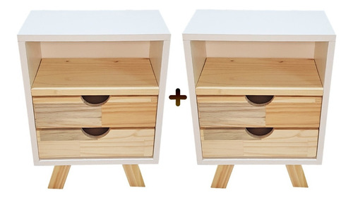 Imagen 2 de 10 de Combo De 2 Mesa De Luz Pino Y Melamina - Escandinava Nordica