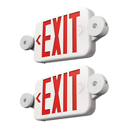 2 Pack Exit Sign With Emergency Two Led Adjustable Head