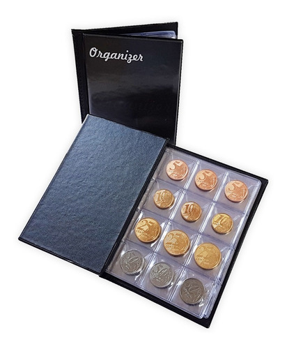 Imagem 8 de 10 de Pasta Moedas 120 Moedas C/ Aba Pequeno Álbum Moedas Pequenas