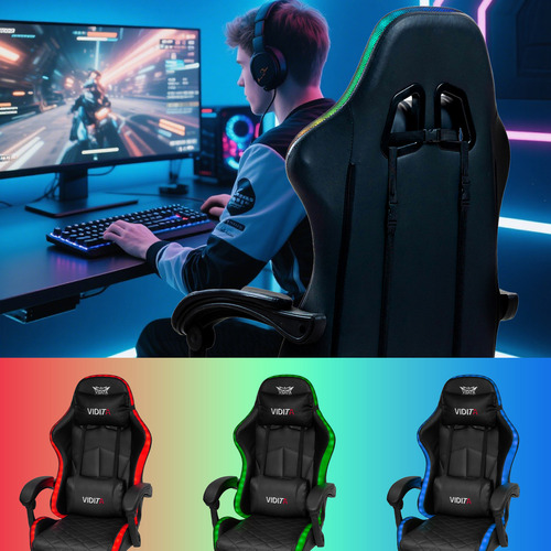 Silla Gamer Rgb Knight800 Reclinable Con Masajeasdor Reposapiés Vidita Silla Gaming PC Videojuego Cuero Sintético Color Negro