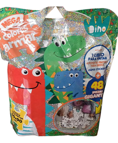 Set Puzzle Dinosaurios +libro Para Pintar +stickers+ Pintura