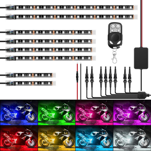 Juego 8 Luces Led Rgb Motocicleta Resistente Al Agua Multico