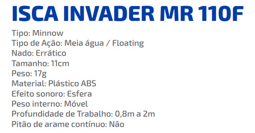 Isca Artificial Invader 110f Floating Marine - Escolha Cor