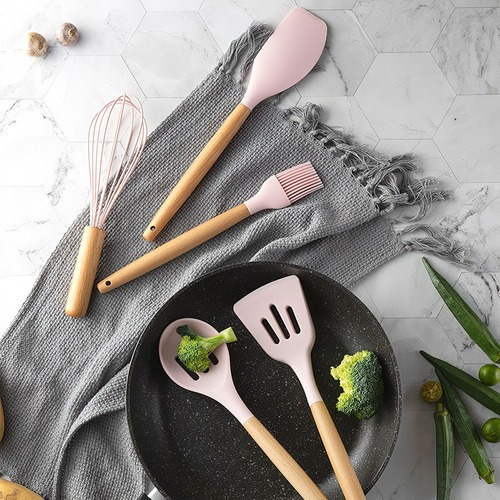 - Batería De Cocina De Silicona De 11 Piezas, Color Rosa