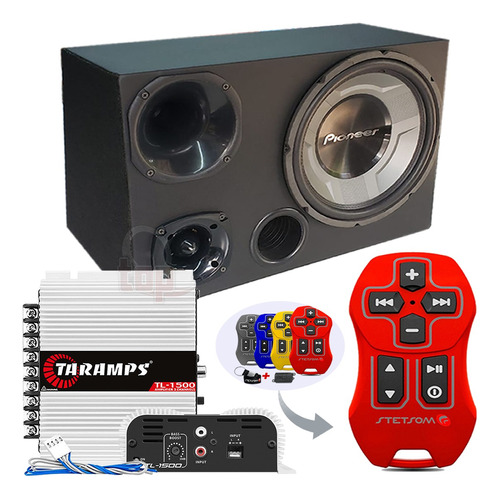 Caixa Som Trio Pioneer 12 Cara Preta Completa+taramps Tl1500