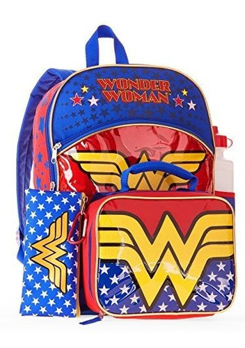 Juego De Mochila Wonder Woman De 5 Piezas Con Lonchera