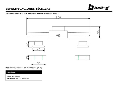 Tarraja Tuberia Pvc Con Dados 1/2, 3/4 Y 1 Belt-g Gri-0679