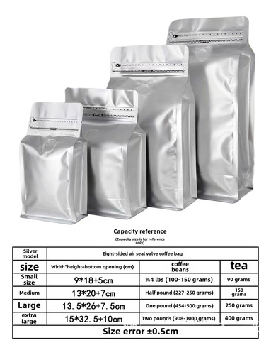 Bolsa Sellable 5cm Sin Válvula 1kg Para Café Plata