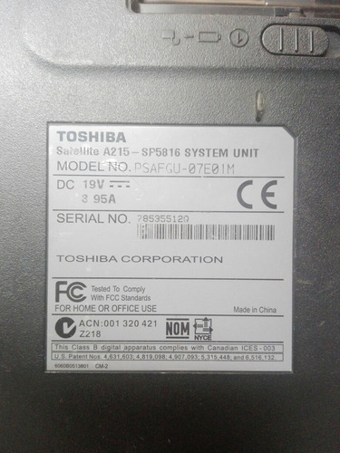 Cover Tapa Cubre Hd Toshiba A215 Sp5816 (Usado)
