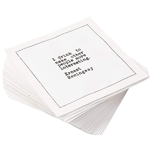 Drinking Quotes, White Cotton Cocktail Napkins, Beverag...