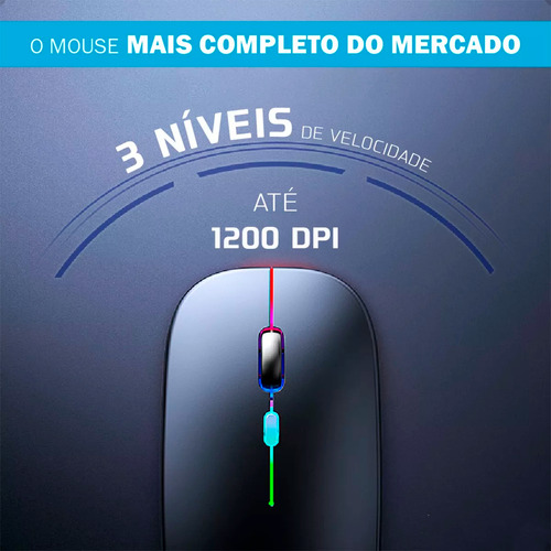 Mouse Sem Fio Led Rgb Com Design Ergonômico - Preto