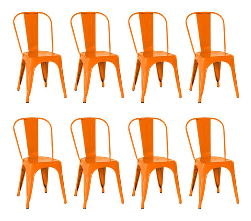 Conjunto 8 Cadeiras Tolix Iron - Design Estrutura Da Cadeira Laranja