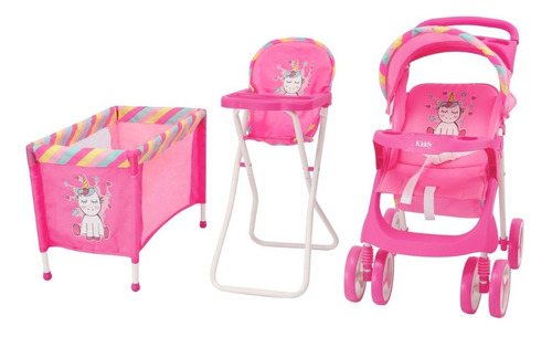 Juguete Set Cochecito Cuna Sillita Muñeca Kiddy Babymovil